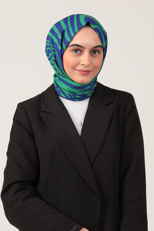 Pamuk İpek Şal - Çizgi Desen - Benetton Yeşili