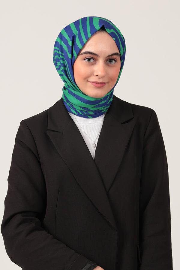 Pamuk İpek Şal - Çizgi Desen - Benetton Yeşili