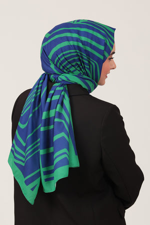 Pamuk İpek Şal - Çizgi Desen - Benetton Yeşili