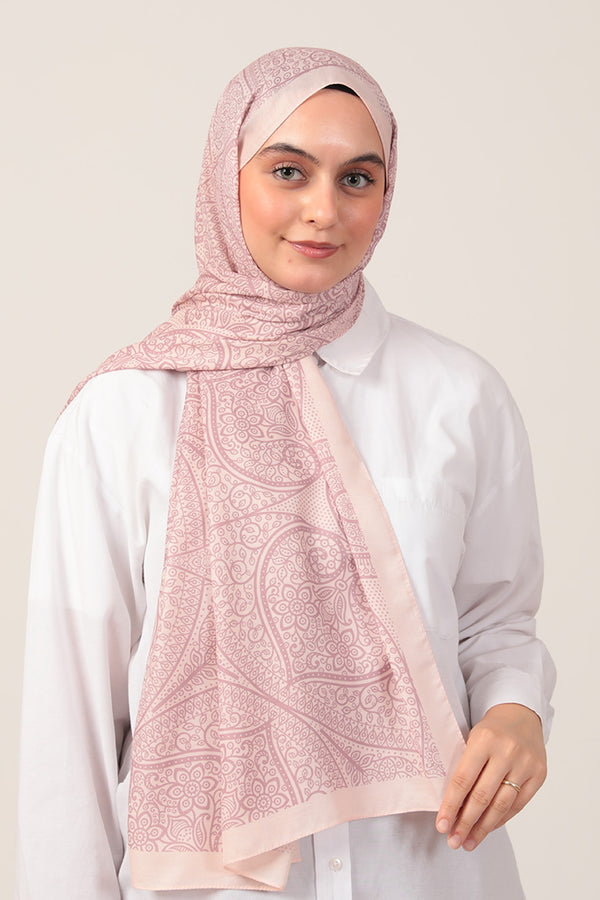 Pamuk İpek Şal - Sarmaşık Desen - Pudra
