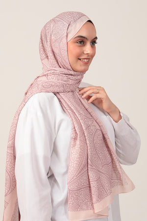 Pamuk İpek Şal - Sarmaşık Desen - Pudra