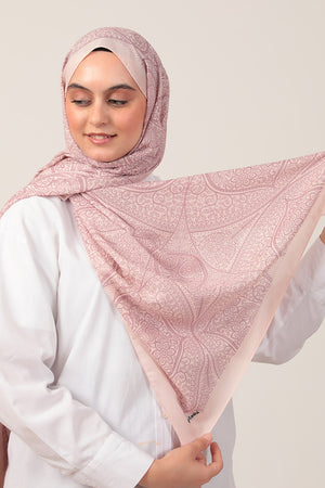 Pamuk İpek Şal - Sarmaşık Desen - Pudra