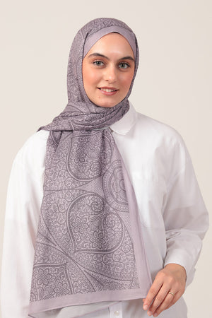 Pamuk İpek Şal - Sarmaşık Desen - Koyu Lila