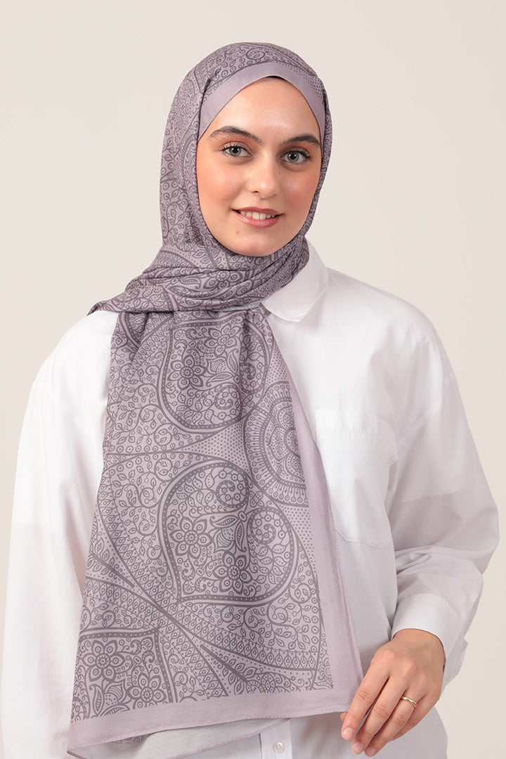Pamuk İpek Şal - Sarmaşık Desen - Koyu Lila
