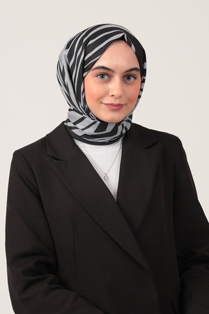 Pamuk İpek Şal - Çizgi Desen - Gri