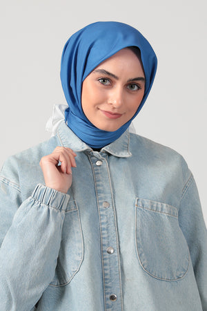 Pamuk İpek Eşarp - Düz Renk - Saks Mavi