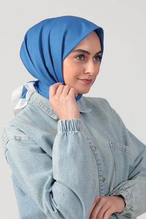 Pamuk İpek Eşarp - Düz Renk - Saks Mavi