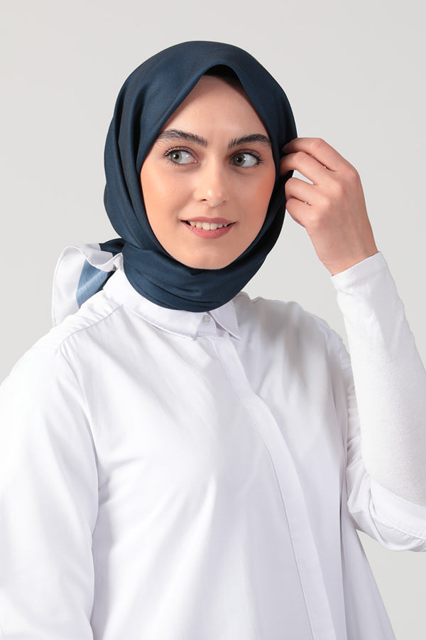 Pamuk İpek Eşarp - Düz Renk - Lacivert