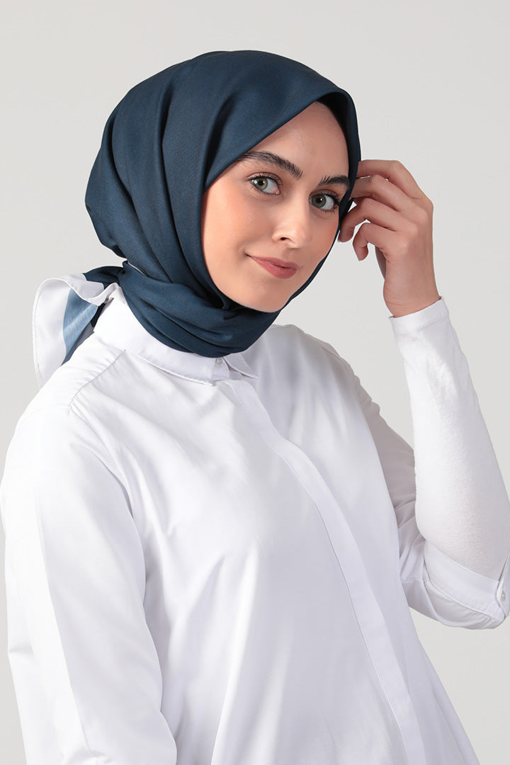 Pamuk İpek Eşarp - Düz Renk - Lacivert