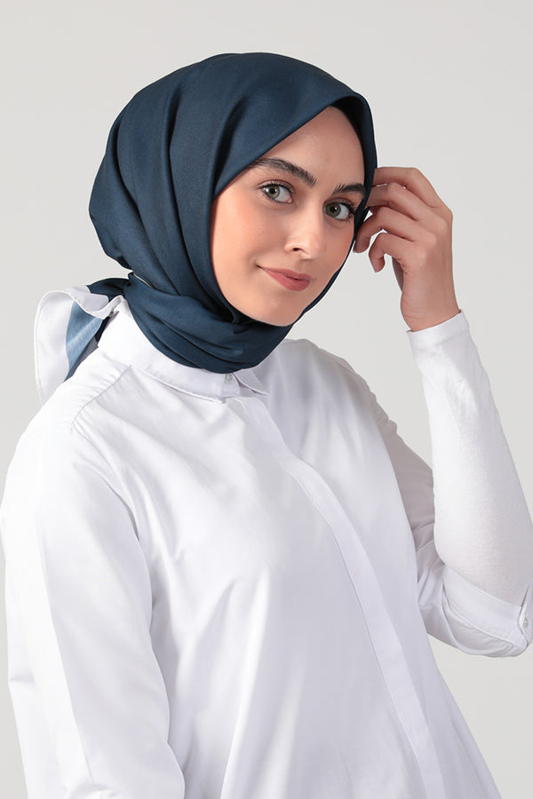 Pamuk İpek Eşarp - Düz Renk - Lacivert