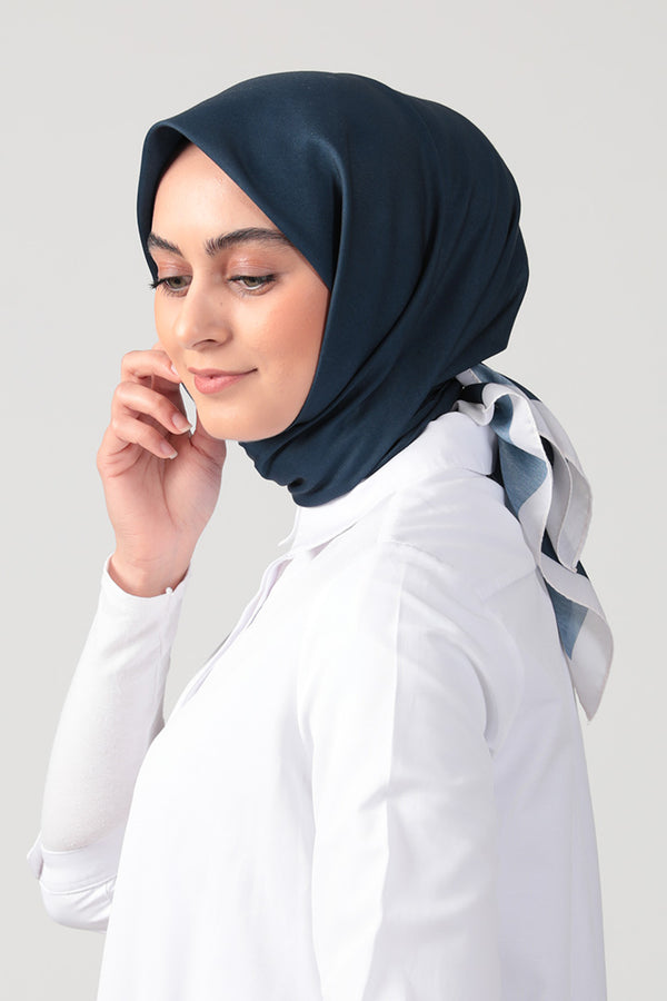 Pamuk İpek Eşarp - Düz Renk - Lacivert