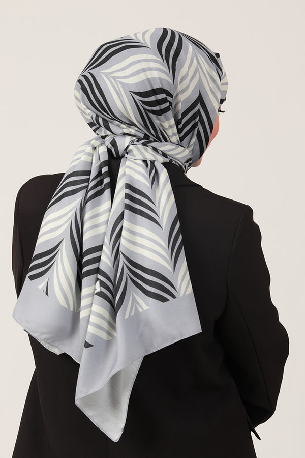 Pamuk İpek Şal - Başak Desen - Gri