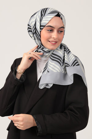 Pamuk İpek Şal - Başak Desen - Gri