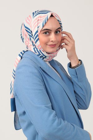 Pamuk İpek Şal - Başak Desen - Saks Mavisi