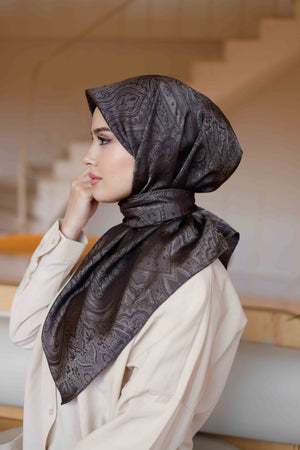 İpeksi Çift Taraflı Jakar Eşarp - Koyu Füme