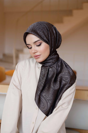 İpeksi Çift Taraflı Jakar Eşarp - Koyu Füme