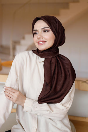 İpeksi Çift Taraflı Jakar Eşarp - Kahverengi