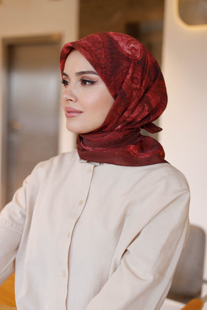 Tensel Eşarp - Etnik Desen - Bordo