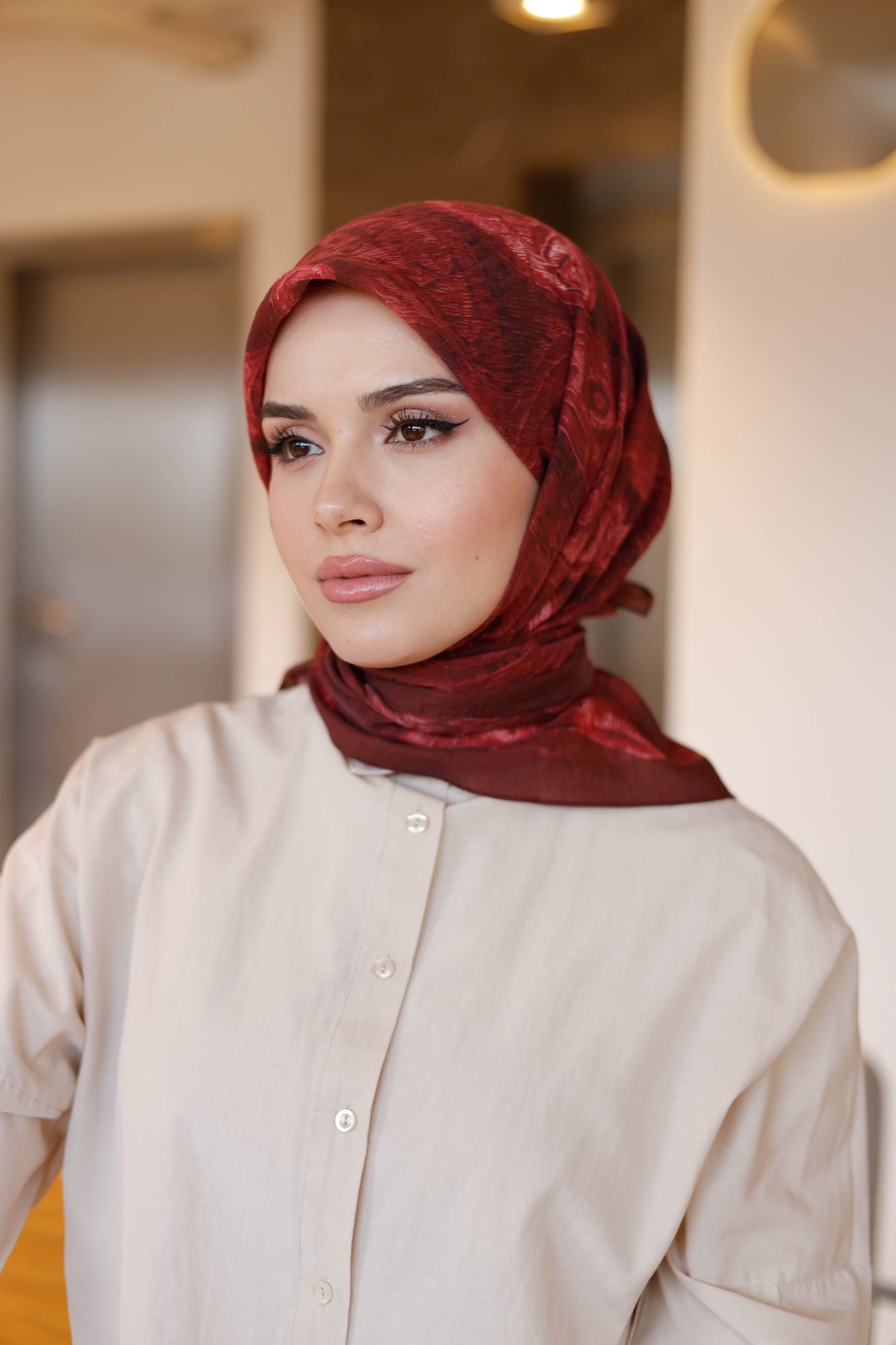 Tensel Eşarp - Etnik Desen - Bordo