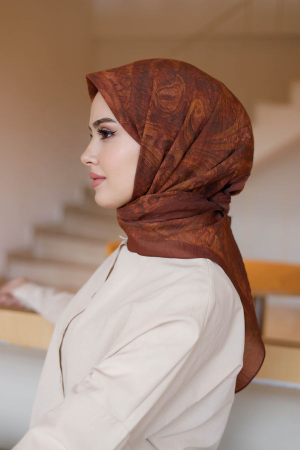 Tensel Eşarp - Etnik Desen - Kiremit