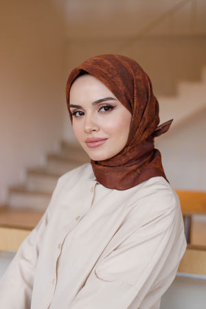 Tensel Eşarp - Etnik Desen - Kiremit