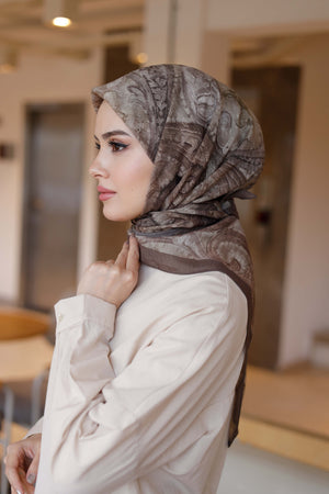 Tensel Eşarp - Etnik Desen - Koyu Vizon