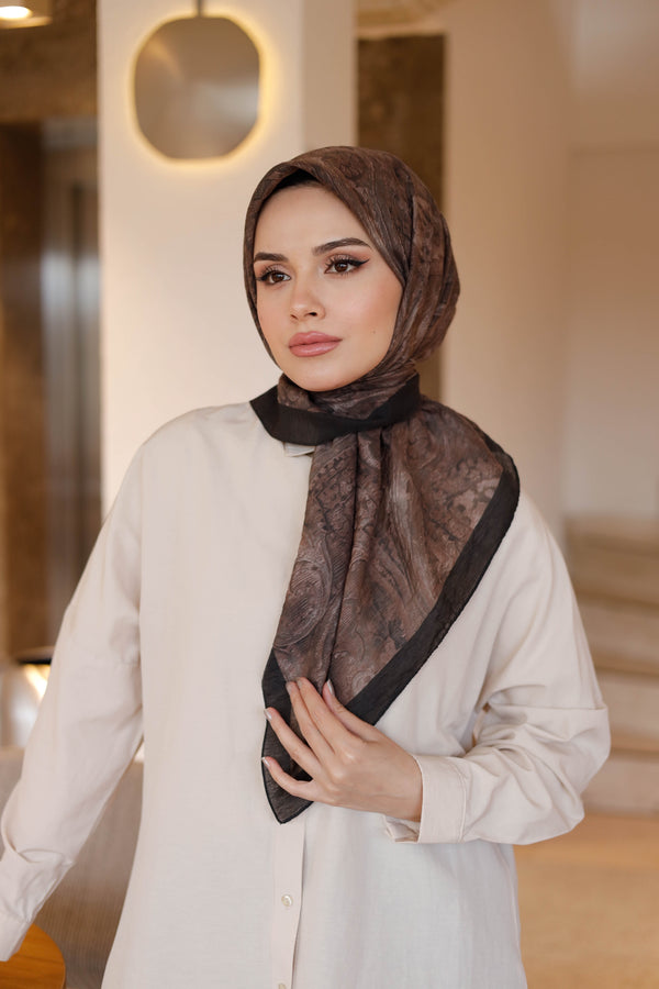 Tensel Eşarp - Etnik Desen - Kahverengi