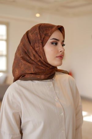 Tensel Eşarp - Etnik Desen - Tarçın