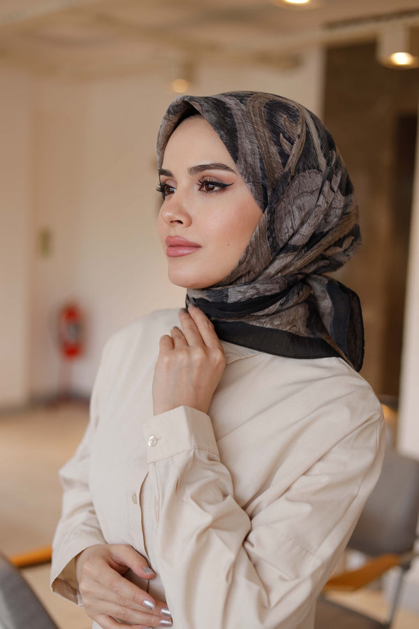 Tensel Eşarp - Etnik Desen - Siyah Gold