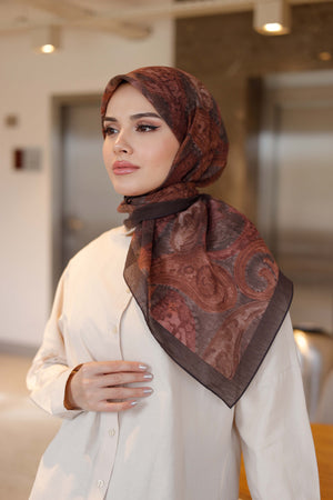 Tensel Eşarp - Etnik Desen - Bordo Kahve