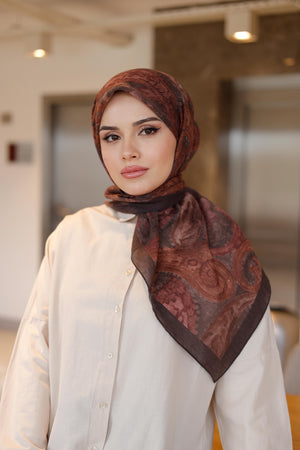 Tensel Eşarp - Etnik Desen - Bordo Kahve