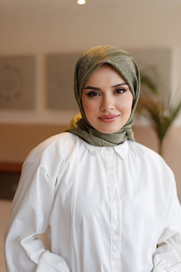 İpeksi Çift Taraflı Jakar Eşarp - Çağla Yeşili