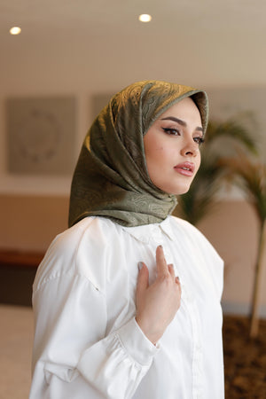 İpeksi Çift Taraflı Jakar Eşarp - Çağla Yeşili