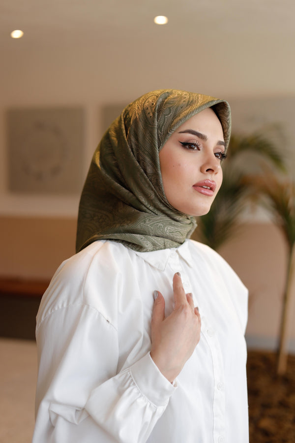 İpeksi Çift Taraflı Jakar Eşarp - Çağla Yeşili