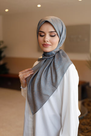 İpeksi Çift Taraflı Jakar Eşarp - Duman Grisi