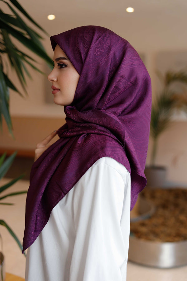 İpeksi Çift Taraflı Jakar Eşarp - Mürdüm