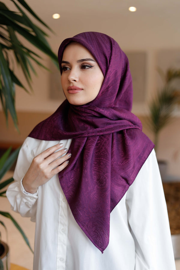 İpeksi Çift Taraflı Jakar Eşarp - Mürdüm