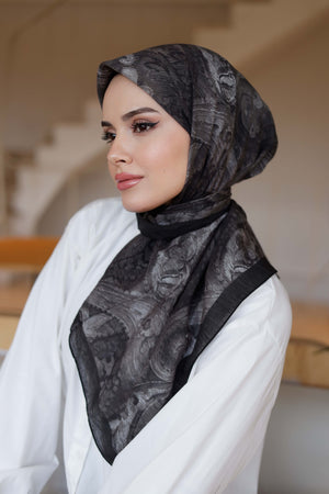 Tensel Eşarp - Etnik Desen - Siyah