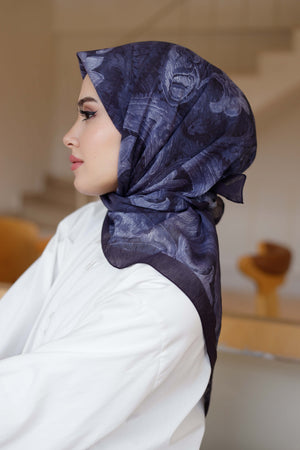 Tensel Eşarp - Etnik Desen - Koyu Lacivert