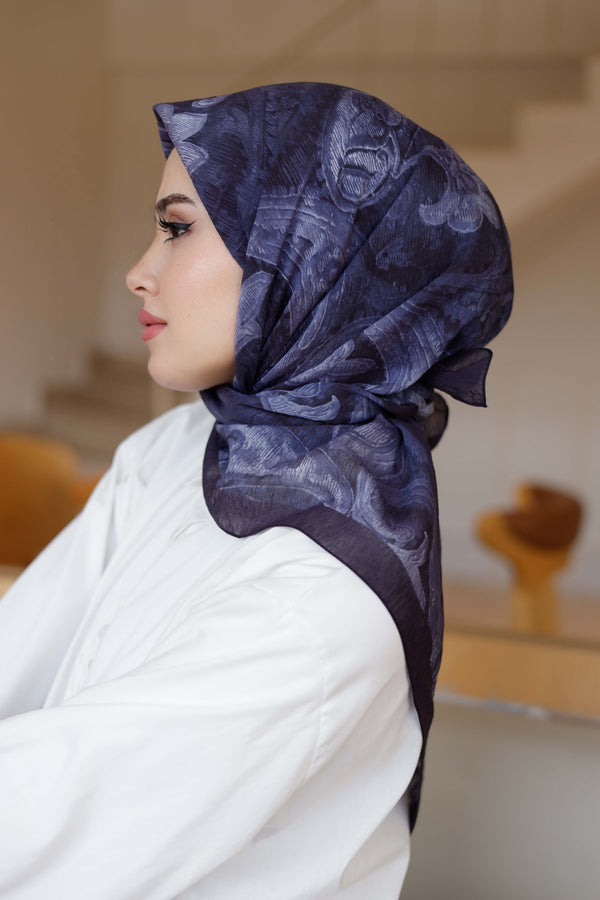 Tensel Eşarp - Etnik Desen - Koyu Lacivert