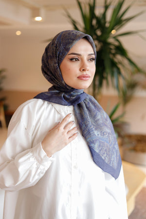 Tensel Eşarp - Etnik Desen - Lacivert