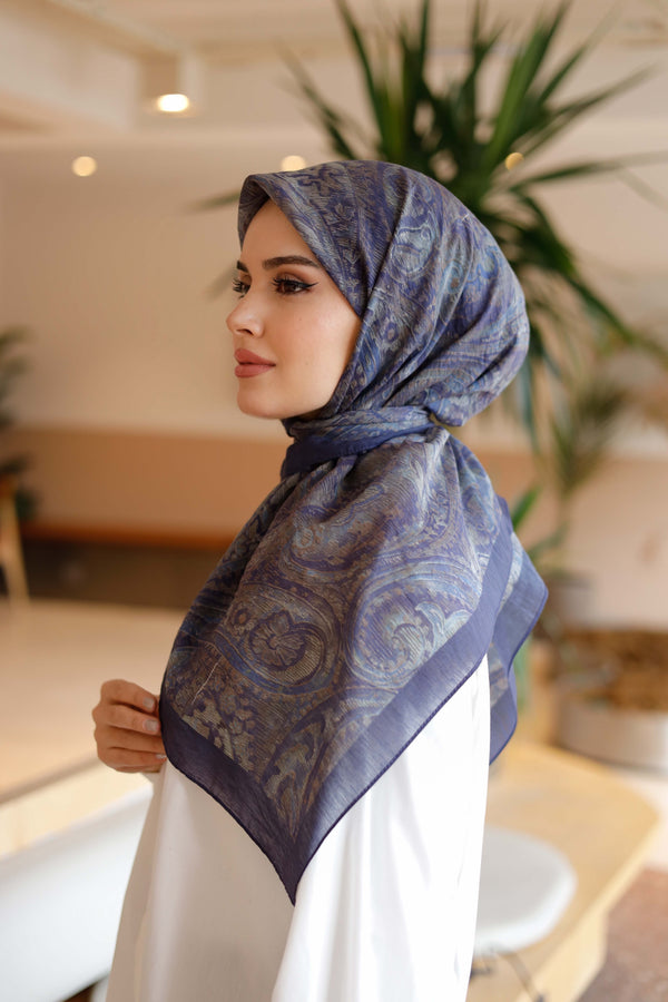 Tensel Eşarp - Etnik Desen - Lacivert