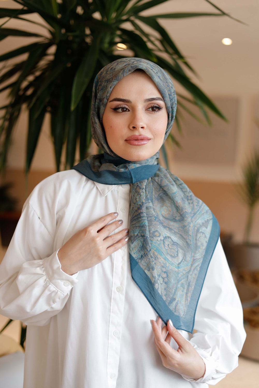 Tensel Eşarp - Etnik Desen - Petrol Mavisi