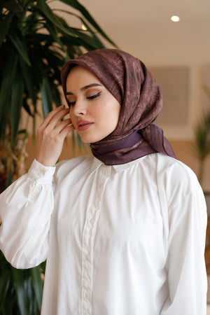 Tensel Eşarp - Etnik Desen - Mürdüm