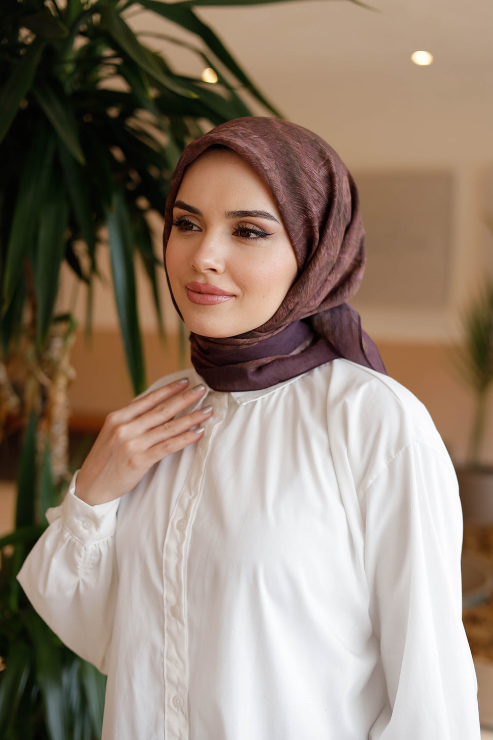 Tensel Eşarp - Etnik Desen - Mürdüm