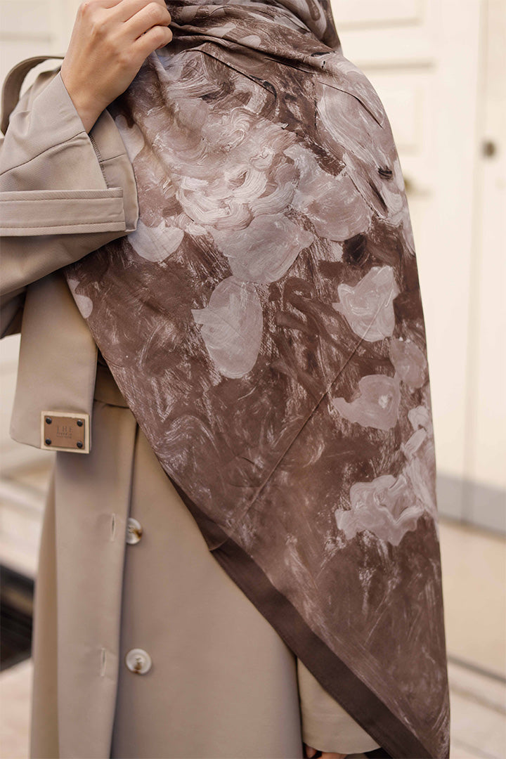 %100 Organik Pamuk Şal - Rose Desen - Kahverengi