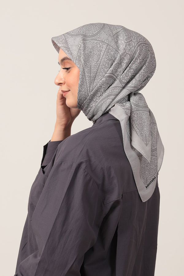 Pamuk İpek Eşarp - Sarmaşık Desen - Gri