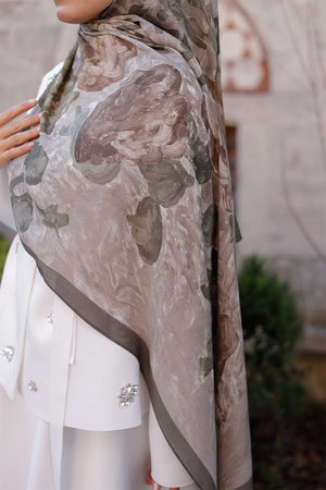 %100 Organik Pamuk Şal - Rose Desen -  Koyu Vizon