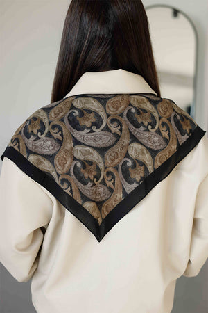 %100 Organik Pamuk Fular - Şal Desen - Siyah Gold