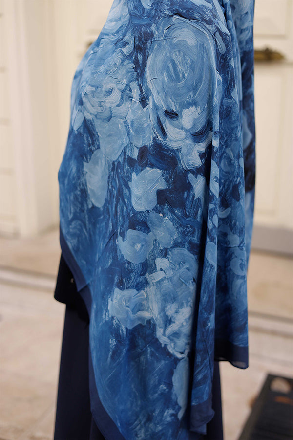 %100 Organik Pamuk Şal - Rose Desen - Mavi